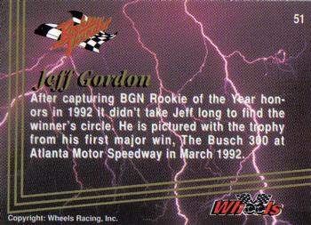 1993 Wheels Rookie Thunder #51 Jeff Gordon Back