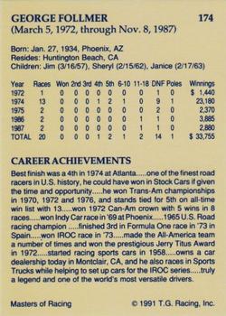 1991-92 TG Racing Masters of Racing Update #174 George Follmer Back