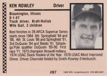 1992 Langenberg ARCA/Flash #87 Ken Rowley Back