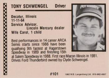1992 Langenberg ARCA/Flash #101 Tony Schwengel Back