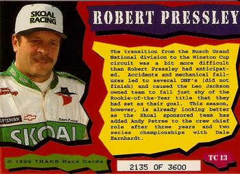 1996 Traks Review & Preview - Triple-Chase Gold #TC 13 Robert Pressley Back