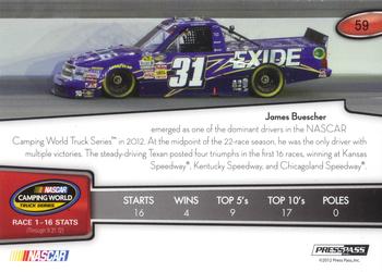 2013 Press Pass - Color Proof Black #59 James Buescher Back