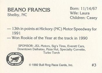 1992 Bull Ring #3 Beano Francis Back