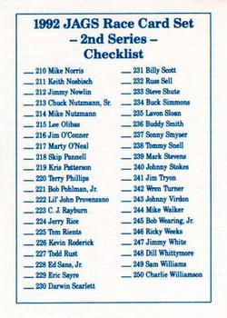 1992 JAGS #NNO Cover Card/Checklist 210-250 Back