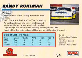 1992 Erin Maxx Trans-Am #34 Randy Ruhlman Back