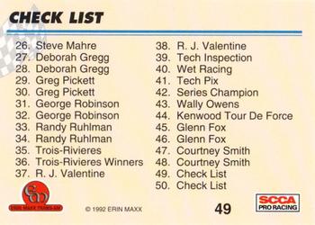 1992 Erin Maxx Trans-Am #49 Checklist 1-50 Back