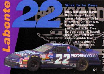 1995 Hi-Tech 1994 Brickyard 400 #61 Bobby Labonte Back