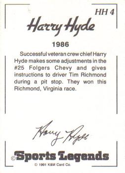 1991 K & M Sports Legends Harry Hyde #HH4 Tim Richmond's Car Back