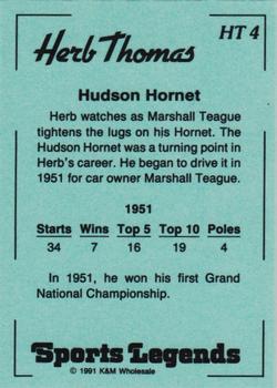 1991 K & M Sports Legends Herb Thomas #HT4 Herb Thomas Back