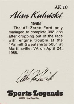 1992 K & M Sports Legends Alan Kulwicki #AK10 Alan Kulwicki's Car Back