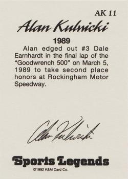 1992 K & M Sports Legends Alan Kulwicki #AK11 Alan Kulwicki's Car / Mark Martin's Car / Dale Earnhardt's Car Back
