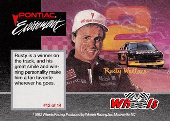 1992 Wheels Pontiac Excitement #12 Rusty Wallace Back