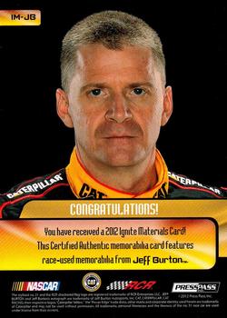 2012 Press Pass Ignite - Materials Red #IM-JB Jeff Burton Back