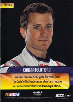 2012 Press Pass Ignite - Materials Red #IM-KK Kasey Kahne Back