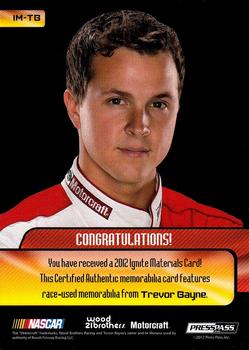 2012 Press Pass Ignite - Materials Red #IM-TB Trevor Bayne Back