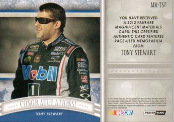 2012 Press Pass Fanfare - Magnificent Materials Silver #MM-TS2 Tony Stewart Back