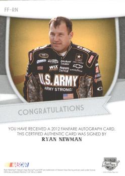 2012 Press Pass Fanfare - Autographs Silver #FF-RN Ryan Newman Back