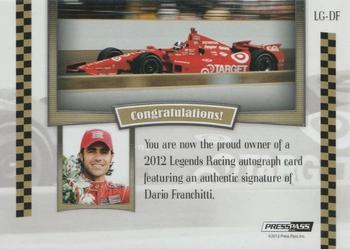 2012 Press Pass Legends - Autographs Blue #LG-DF Dario Franchitti Back