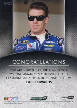 2012 Press Pass Redline - Signatures Red #RS-CE2 Carl Edwards Back