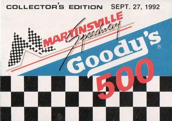 1991-92 Racing Champions Exclusives #01948RC Martinsville Goody's 500 Front