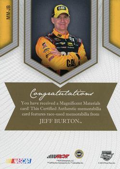 2013 Press Pass Fanfare - Magnificent Materials Dual Swatches #MM-JB Jeff Burton Back