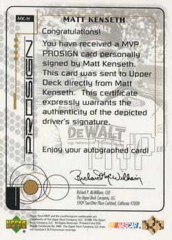 2000 SP Authentic - MVP Prosign #MK-H Matt Kenseth Back