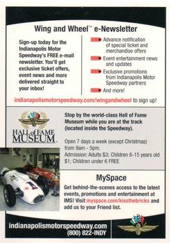 2008 Indianapolis Motor Speedway #NNO Hall of Fame Museum Info Back