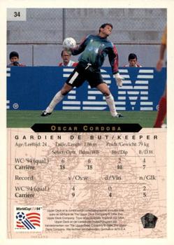 1994 Upper Deck World Cup Contenders French/Dutch #34 Oscar Cordoba Back