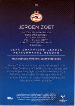2015-16 Topps UEFA Champions League Showcase #29 Jeroen Zoet Back