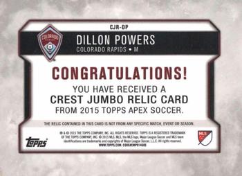 2015 Topps Apex MLS - Crest Jumbo Relics Red #CJR-DP Dillon Powers Back