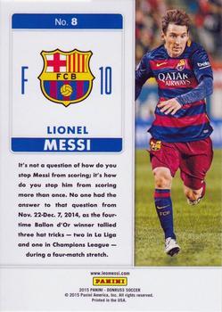 2015 Donruss - Fantastic Finishers Silver Press Proof #8 Lionel Messi Back