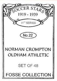 1998 Fosse Soccer Stars 1919-1939 : Series 11 #22 Norman Crompton Back