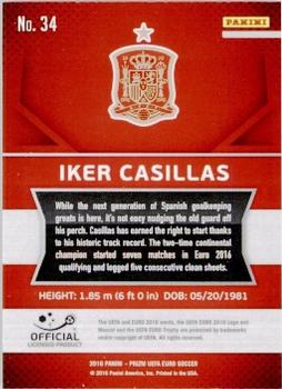 2016 Panini Prizm UEFA Euro #34 Iker Casillas Back