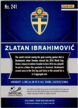 2016 Panini Prizm UEFA Euro #241 Zlatan Ibrahimovic Back