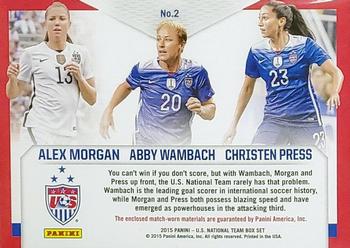2015 Panini U.S. National Team - USA Triple Memorabilia #2 Abby Wambach / Christen Press / Alex Morgan Back
