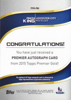 2015 Topps Premier Gold - Premier Autographs Orange #PA-AK Andy King Back