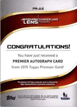 2015 Topps Premier Gold - Premier Autographs Premier Gold #PA-JLE Jeremain Lens Back