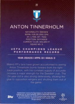 2015-16 Topps UEFA Champions League Showcase - Blue #27 Anton Tinnerholm Back