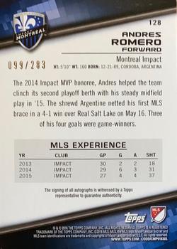 2016 Topps MLS - Base Autographs #128 Andres Romero Back