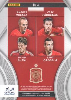 2016 Panini Prizm UEFA Euro - Country Combinations Quads #4 Andres Iniesta / Cesc Fabregas / Santi Cazorla / David Silva Back