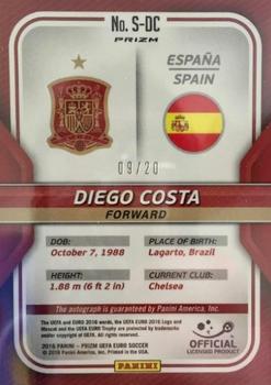 2016 Panini Prizm UEFA Euro - Signatures Orange Prizms #S-DC Diego Costa Back