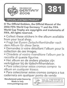 2006 Panini World Cup Stickers #381 Cafu Back