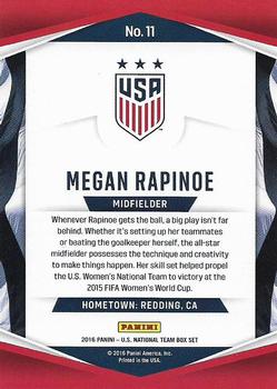 2016 Panini U.S. National Team #11 Megan Rapinoe Back