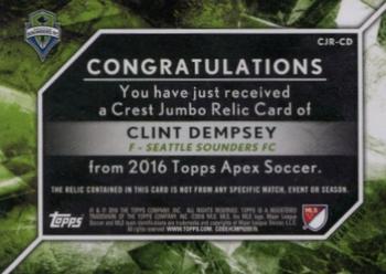 2016 Topps Apex MLS - Crest Jumbo Relics Red Collar #CJR-CD Clint Dempsey Back