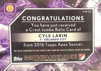 2016 Topps Apex MLS - Crest Jumbo Relics Red Collar #CJR-CL Cyle Larin Back