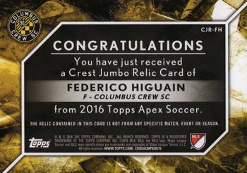 2016 Topps Apex MLS - Crest Jumbo Relics Red Collar #CJR-FH Federico Higuain Back