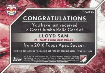 2016 Topps Apex MLS - Crest Jumbo Relics Red Collar #CJR-LS Lloyd Sam Back