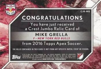 2016 Topps Apex MLS - Crest Jumbo Relics Red Collar #CJR-MG Mike Grella Back