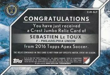 2016 Topps Apex MLS - Crest Jumbo Relics Red Collar #CJR-SLT Sebastien Le Toux Back
