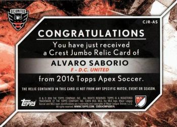 2016 Topps Apex MLS - Crest Jumbo Relics Purple Shield #CJR-AS Alvaro Saborio Back